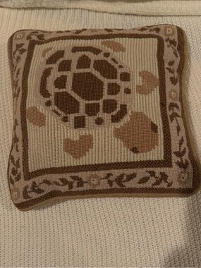 Vintage Handmade Sea Turtle Needlepoint Throw Pillow 12x12